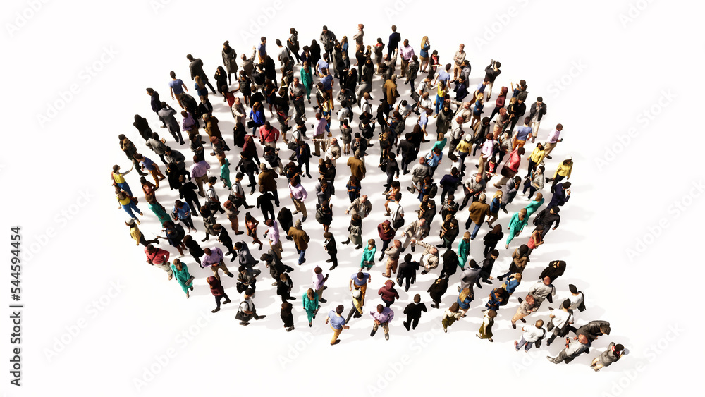 Concept conceptual large community of people forming the emplty cloud sign. 3d illustration metaphor for communication, online talking, chatting, internet discussion Concept conceptual large community of people forming the emplty cloud sign. 3d illustration metaphor for communication, online talking, chatting, internet discussion