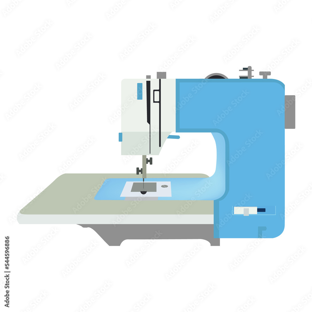 Sewing machine. Vector drawing. Blue. Transparent background.