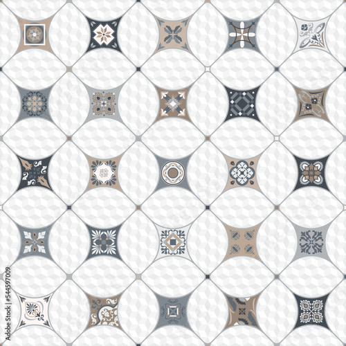 Traditional ornate Portuguese decorative tiles, azulejos. Abstract background. Vector hand drawn illustration, typical Portuguese tiles, Ceramic tiles. Set of mandalas