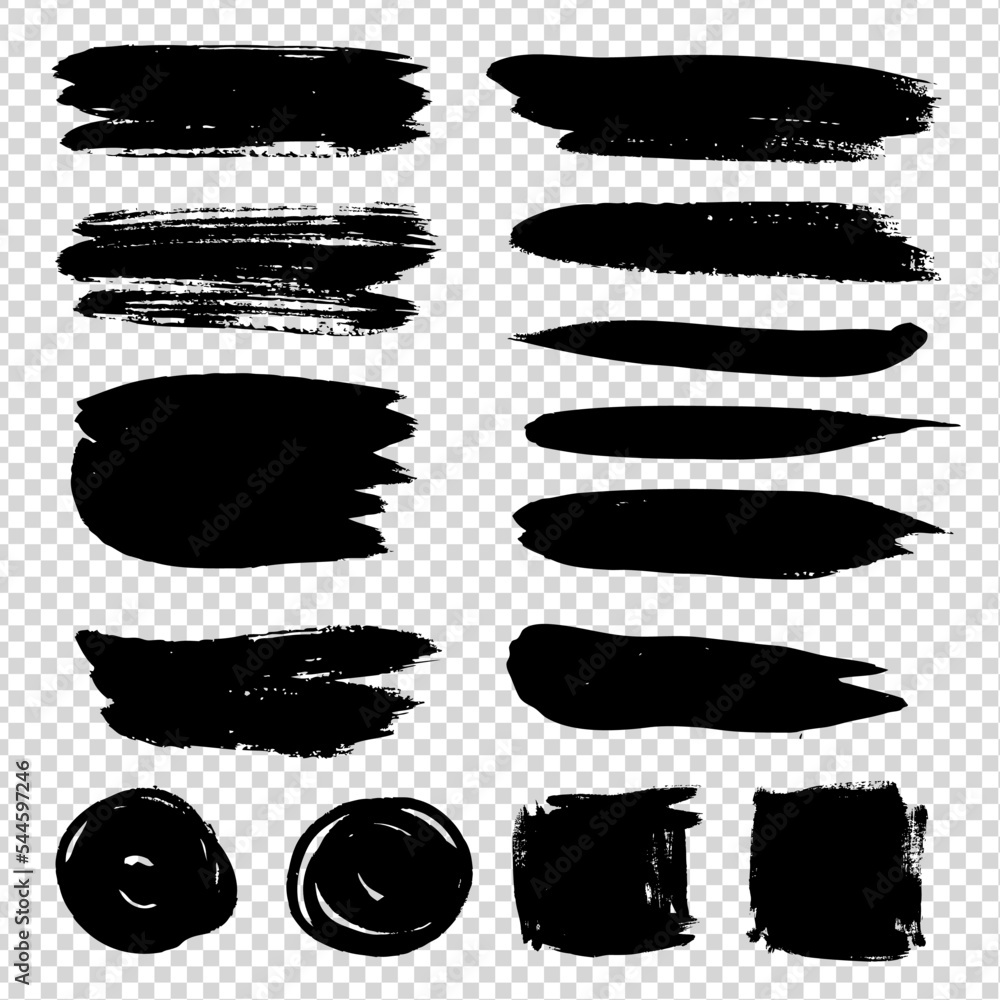 Abstract black straight round and square texture elements brush strokes on imitation transparent background Abstract black straight round and square texture elements brush strokes on imitation transparent background