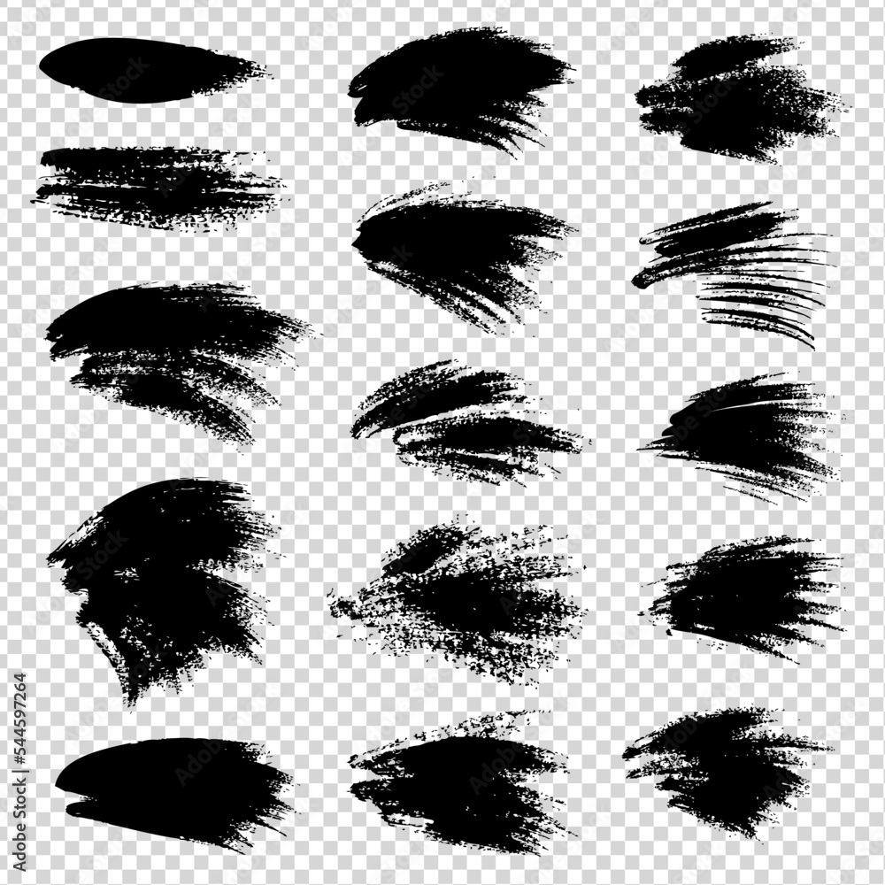 Abstract black texture elements brush strokes on imitation transparent background