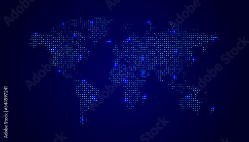 Dotted map world with bright blue spots