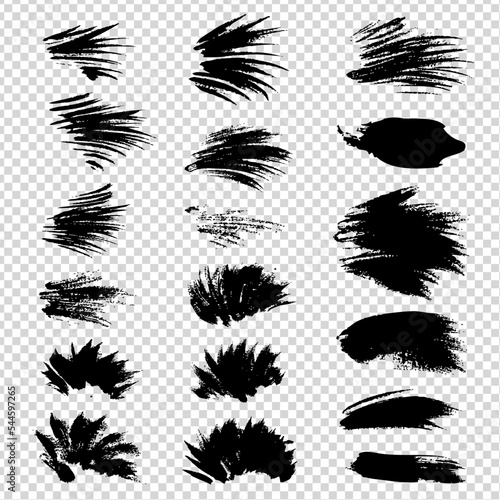Abstract black texture grass or fur elements brush strokes on imitation transparent background