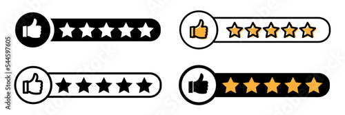 Reputation 5 thumbs up star icon. Customer review icon, quality evaluation, feedback. Isolated vector illustration.