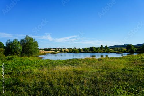 Glockenborn nature reserve in the Bründersen district near Wolfhagen. Landscape with wet meadows and small ponds.
