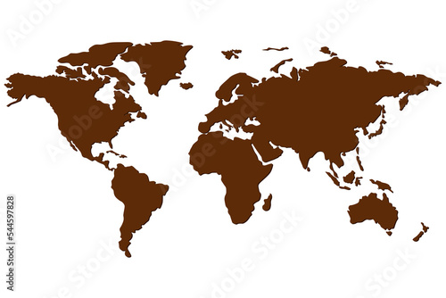 Chocolate map of the world.  Vector illustration on transparent background.  PNG file.