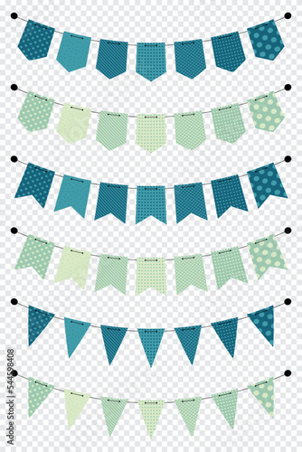 Blank banner. Bunting or swag templates. Holiday flag garland collection. Flags decoration for party and celebration. Vector illustration