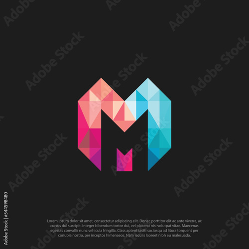 Geometric Initial letter MM M and gestalt negative space M logo with colorful background, letter combination logo design for creative industry, web, business and company vector