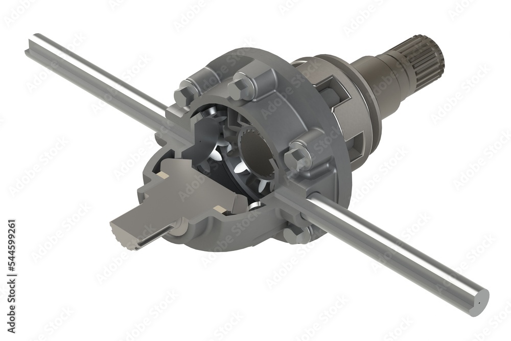 Automotive differential gearbox 3D rendering isolated on white background Automotive differential gearbox 3D rendering isolated on white background