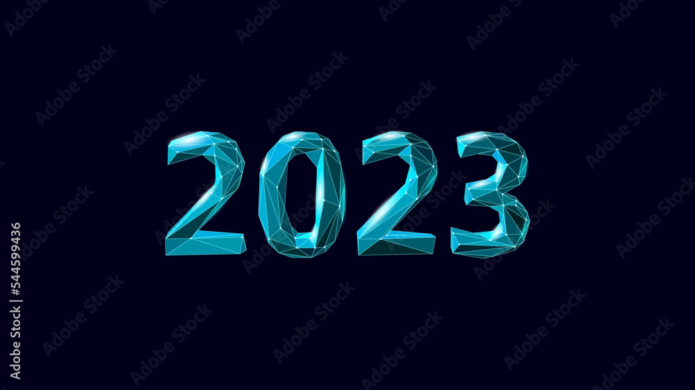 2023 New Year 3D metal ice texture. Glowing shape blue dark neon number illustration. Celebration decoration steel silver chrome poster greeting card vector 2023 New Year 3D metal ice texture. Glowing shape blue dark neon number illustration. Celebration decoration steel silver chrome poster greeting card vector