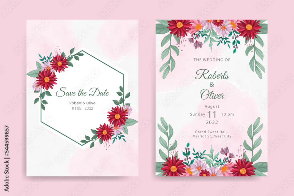 Obraz premium Elegant hand drawing wedding invitation floral design