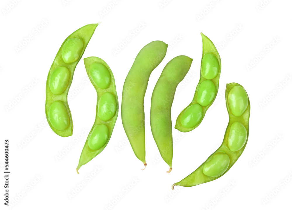 Green soy beans on transparent png. Top view. Stock Photo Adobe Stock