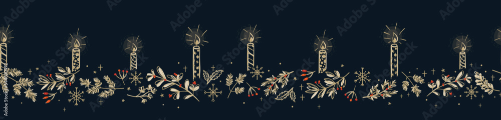 Cute hand drawn christmas candles with glow and snowflakes, great for banners, wallpapers - vector design - obrazy, fototapety, plakaty 