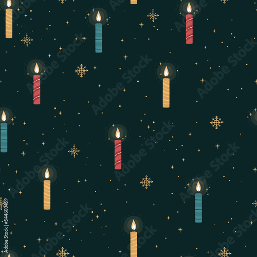 Cute hand drawn christmas candles with glow and snowflakes, great for banners, wallpapers - vector design