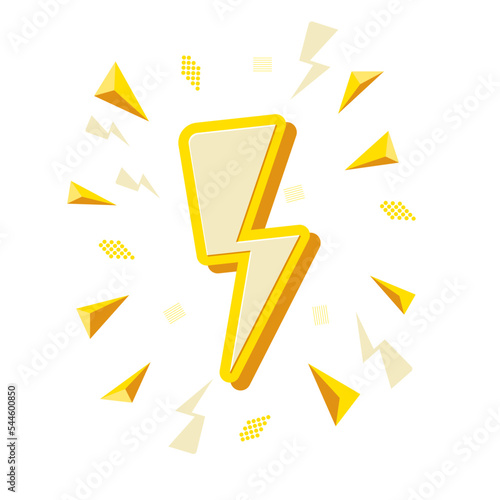Yellow lighting bolt sign, flash sale with memphis icon, electric icon.