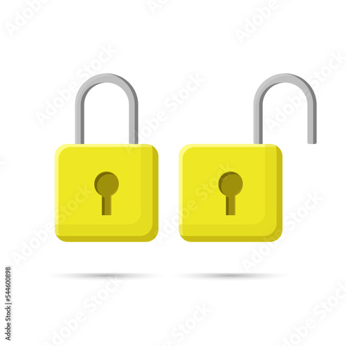 Yellow Locked Padlock Vector Illustration.