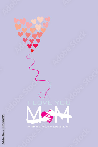 Postcard with two hands hugging heart background elements. Vector symbol of love in the shape of a heart for Happy Mother's Day greeting card design	