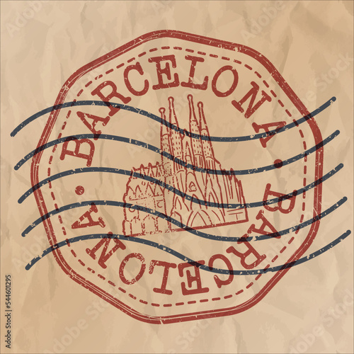 Barcelona, Spain Stamp City Travel Passport. Design Retro Symbol Country. Old Vintage Postmark.