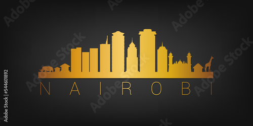 Nairobi, Kenya Gold Skyline City Silhouette Vector. Golden Design Luxury Style Icon Symbols. Travel and Tourism Famous Buildings.