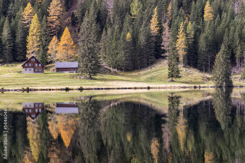 Lake Etrachsee in the Austrian municipality of Krakau in the Murau district of Styria. It is 1,374 meters above sea level in the Krakau Valley, a high plateau in the Schladminger Tauern, Austria
