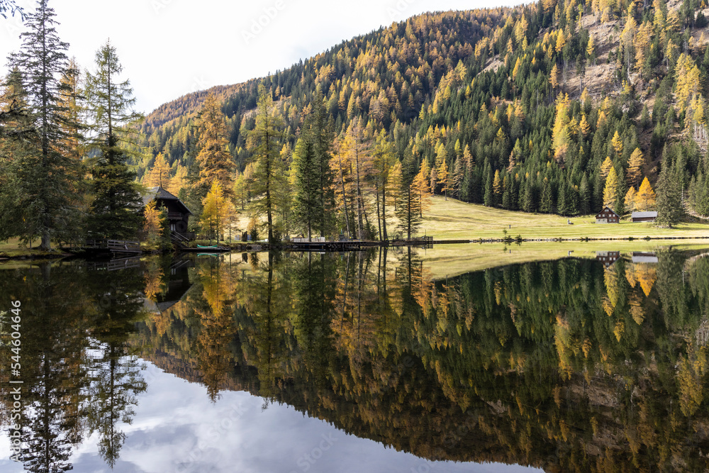 Lake Etrachsee in the Austrian municipality of Krakau in the Murau district of Styria. It is 1,374 meters above sea level in the Krakau Valley, a high plateau in the Schladminger Tauern, Austria