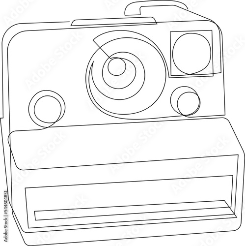 Continuous line drawing of vintage instant camera. Vector illustration.