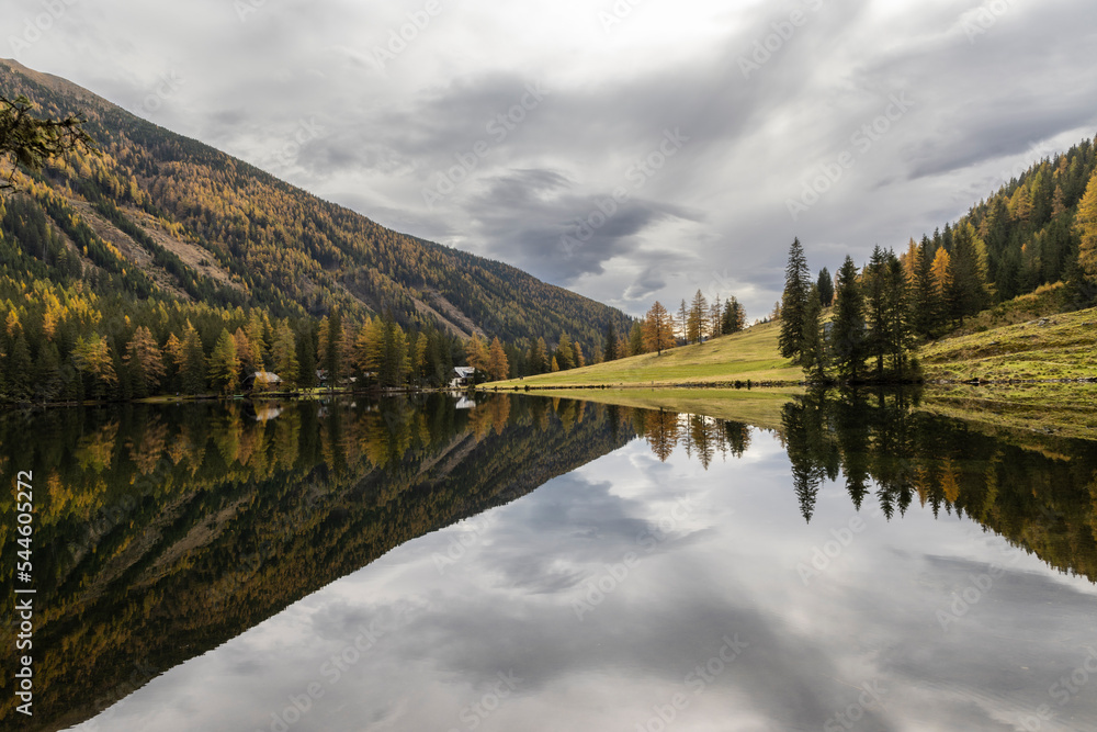Lake Etrachsee in the Austrian municipality of Krakau in the Murau district of Styria. It is 1,374 meters above sea level in the Krakau Valley, a high plateau in the Schladminger Tauern, Austria