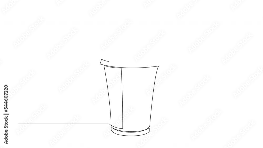 Self drawing animation of continuous line plastic cup with straw. Self drawing animation of continuous line plastic cup with straw.