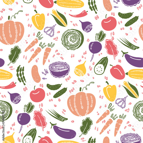 Seamless pattern with various vegetables.