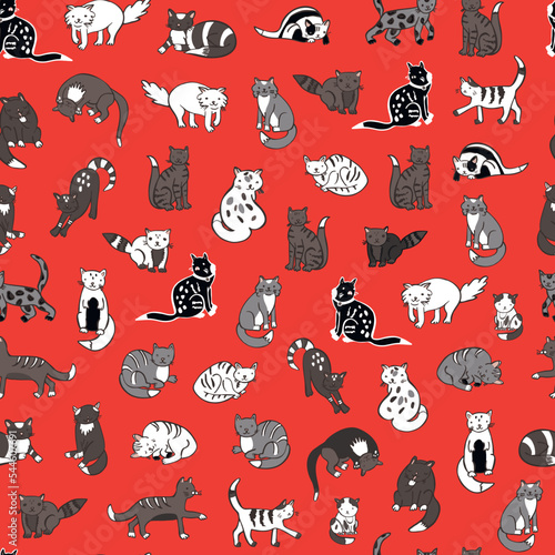 Cat domestic animal vector seamless pattern.
