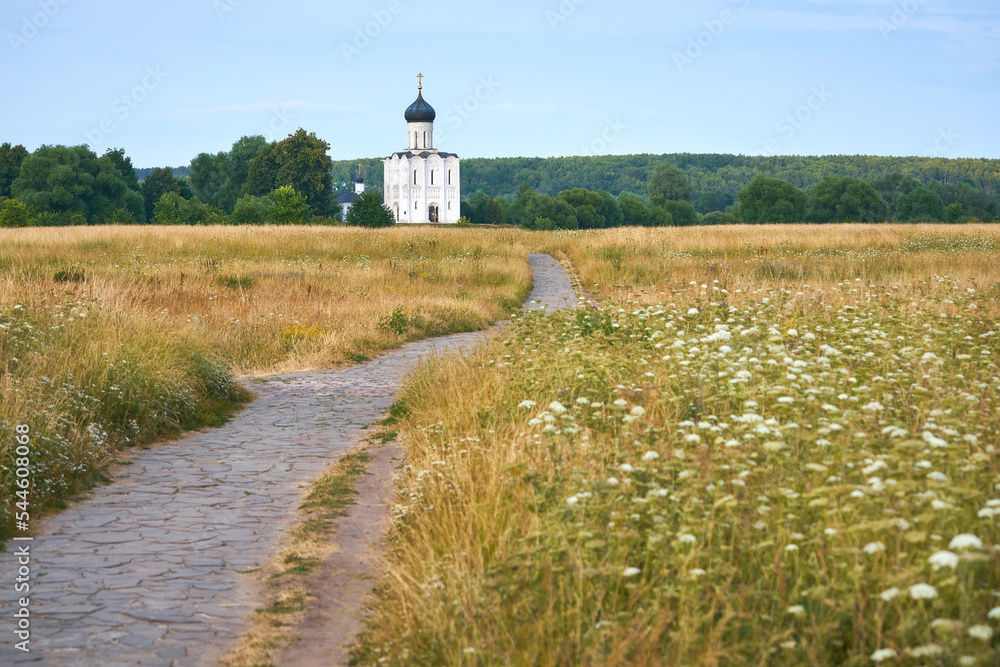 Path in the meadow to Church of the Intercession on the Nerl