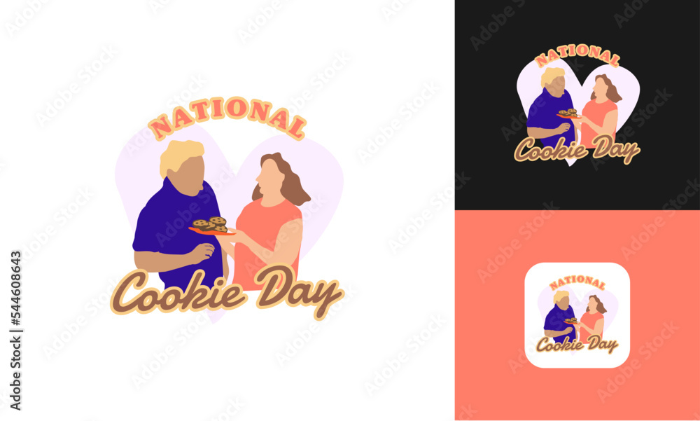 Fototapeta premium Illustration of a woman and man enjoy present biscuits on white background Happy National Cookie Day