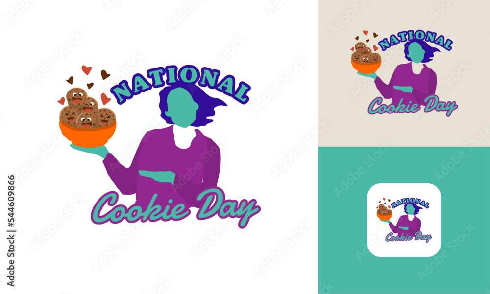 Fototapeta premium Illustration of a woman enjoy present biscuits on white background Happy National Cookie Day