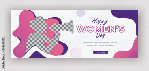 International Women's Day social media Facebook cover or horizontal banner design template, women of different nationalities. Struggle for freedom, equality, and independence concept.