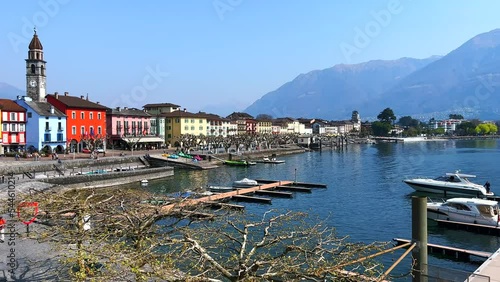 Ascona cityscape from bank of Lake Maggiore, Switzerland photo