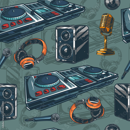 Disco equipment colorful seamless pattern