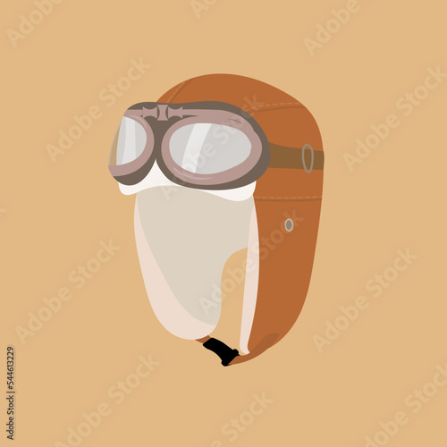 Brown aviator’s cap with ear flaps and glasses isolated on light brown background. Cartoon vector illustration.