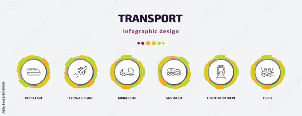 transport infographic template with icons and 6 step or option. transport icons such as bobsleigh, flying airplane, midget car, gas truck, train front view, ferry vector. can be used for banner, transport infographic template with icons and 6 step or option. transport icons such as bobsleigh, flying airplane, midget car, gas truck, train front view, ferry vector. can be used for banner,