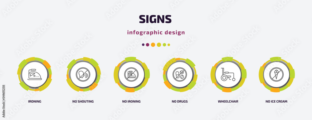 signs infographic template with icons and 6 step or option. signs icons such as ironing, no shouting, no ironing, no drugs, wheelchair, ice cream vector. can be used for banner, info graph, web, signs infographic template with icons and 6 step or option. signs icons such as ironing, no shouting, no ironing, no drugs, wheelchair, ice cream vector. can be used for banner, info graph, web,