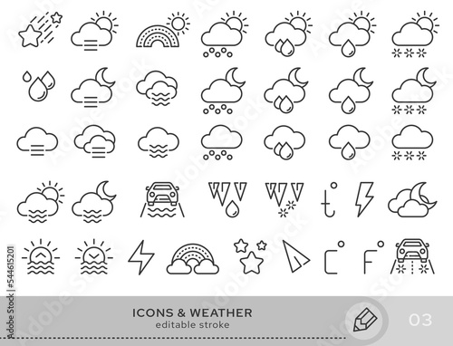 Set of conceptual icons. Vector icons in flat linear style for websites, applications and other graphic resources. A set from the series - Weather forecast. Editable stroke icon.