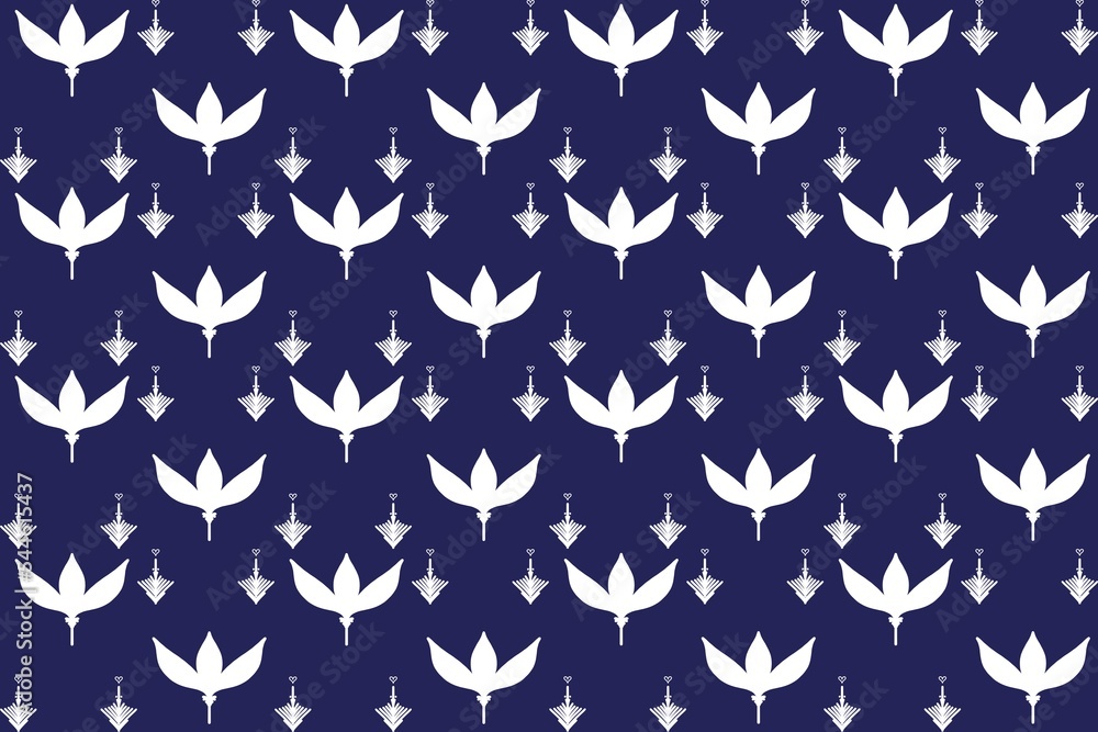 Fototapeta premium White flowers pattern on blue backdrop.
