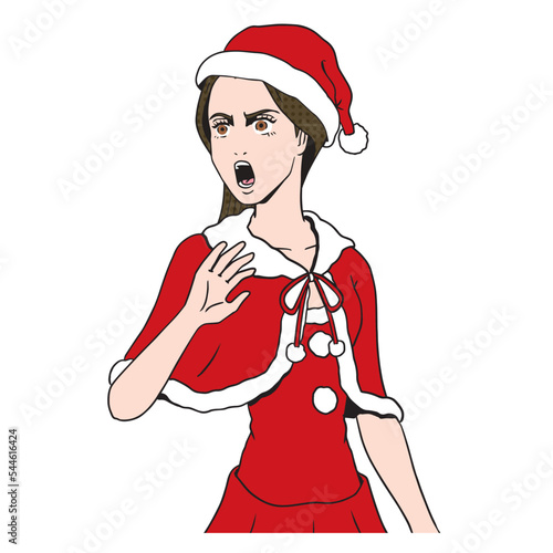 びっくりする白人女性サンタ