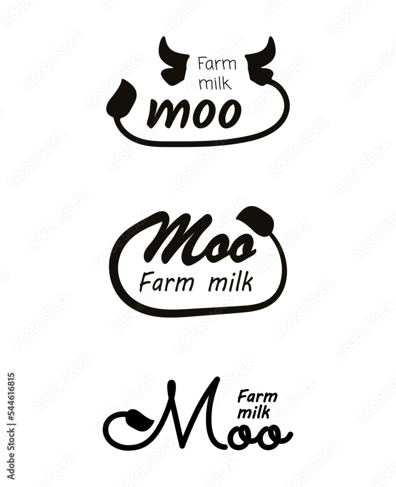 Logo for milk farm. Labels for dairy production. Milk logo set with cow