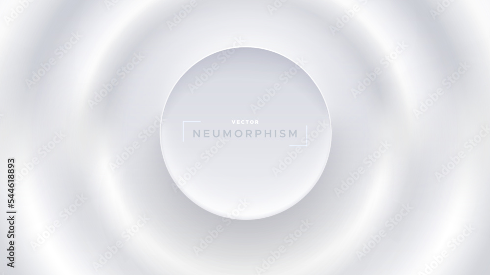 Neumorphic bright design with round shapes. Light, soft, clear and simple neo morphism vector illustration. Elegant abstract background with copy space for banner, poster, presentation.
