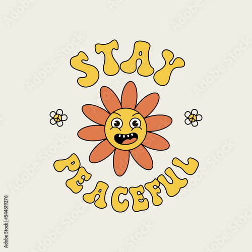 Retro groovy smile slogan with smile face and vintage daisy flowers for graphic t shirt or poster sticker