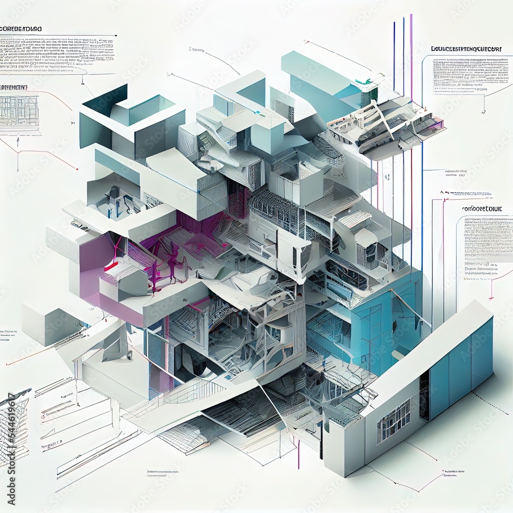 3d architecture exploded diagram illustration Stock Illustration ...