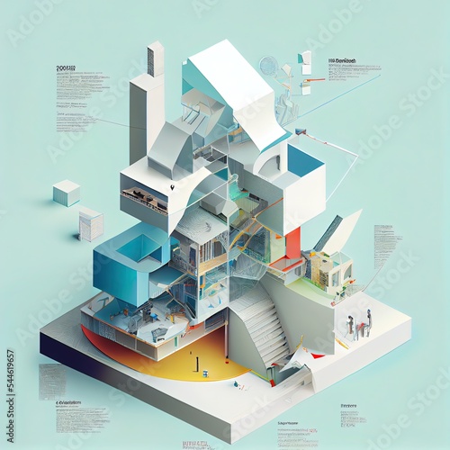 3d architecture exploded diagram illustration
