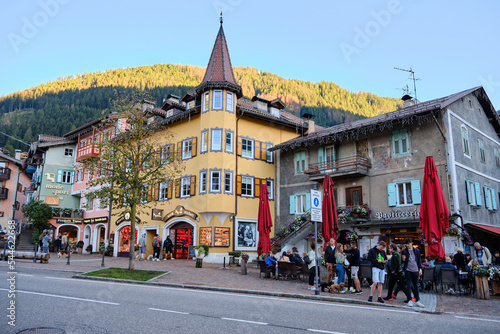 View of city of Moena in the Dolomites, Italy photo