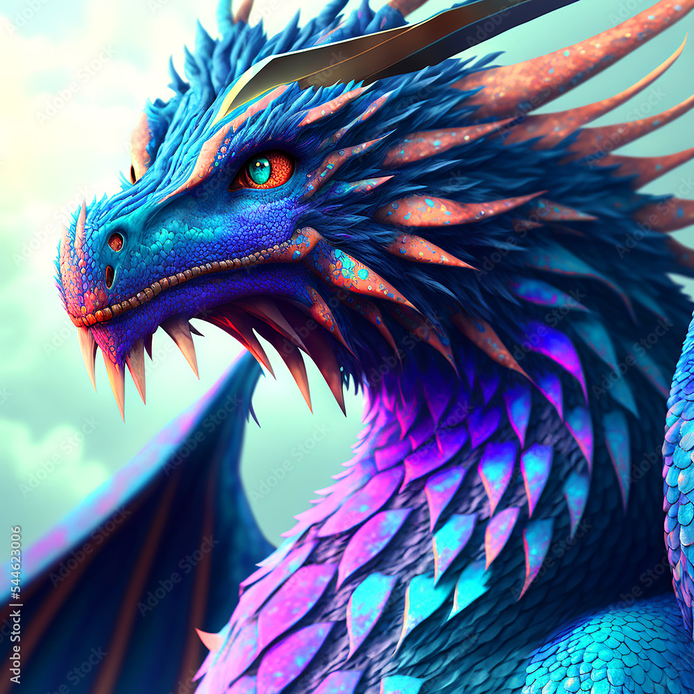 Close Up Dragon Face, Realistic digital art, Rainbow Dragon, Fantasy ...