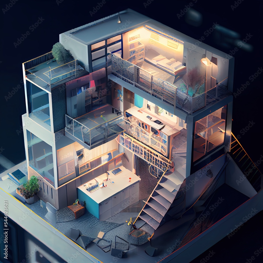 isometric diorama of a building plan isometric diorama of a building plan